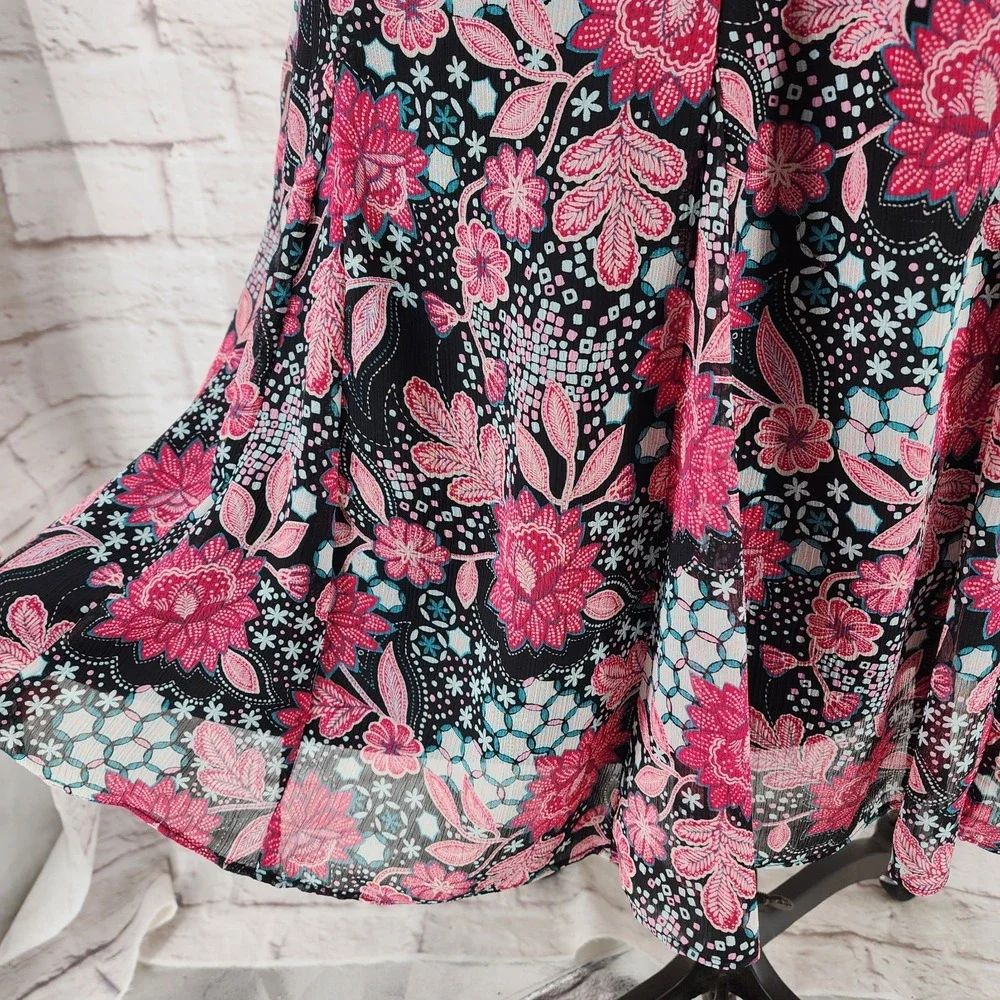 Vintage Y2K Fairy Slip Skirt Medium Pink‎ Floral Boho Cottage Midi Pull On Twee
